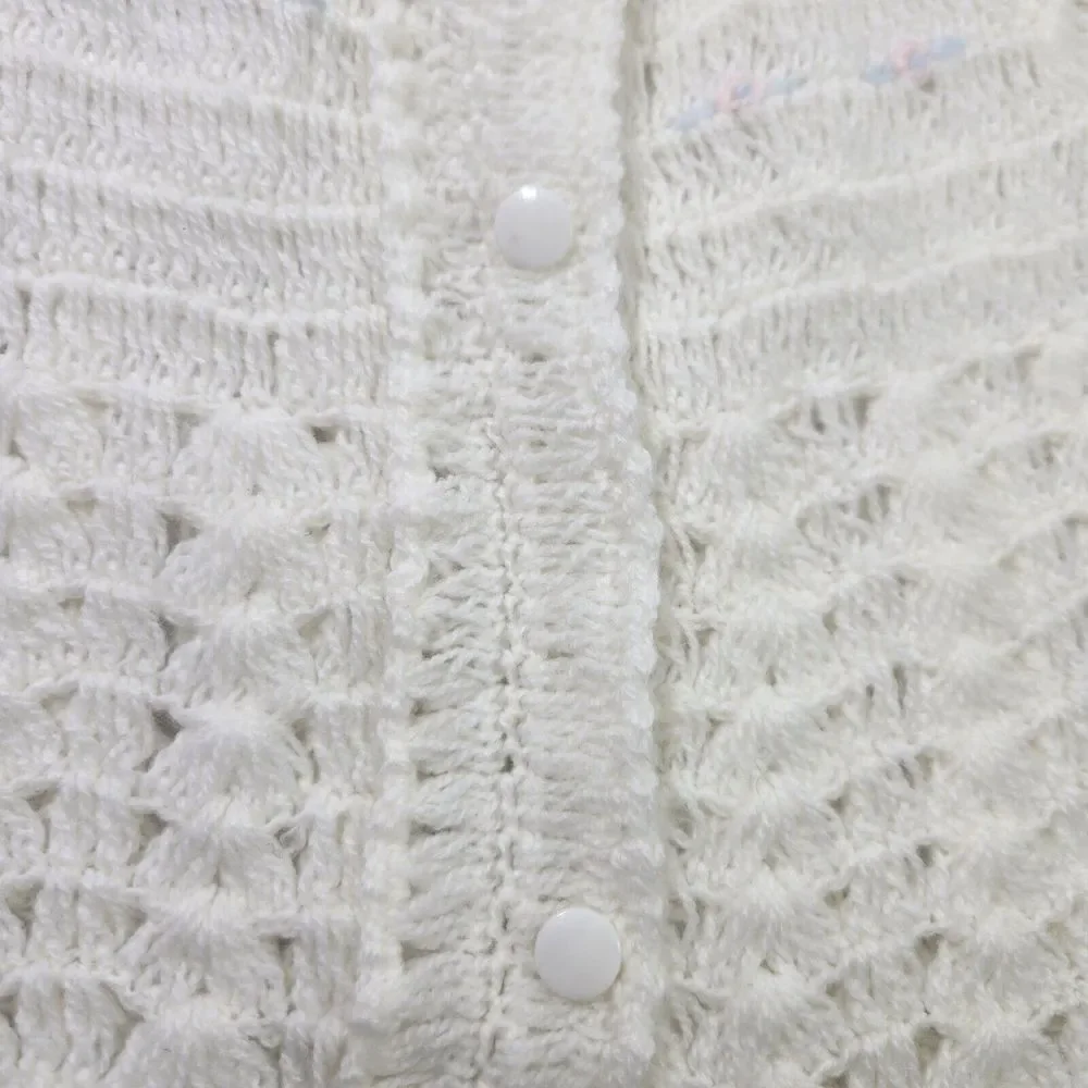 Vintage Clo Knit White Cardigan Baby Sweater Unisex Soft Knitted